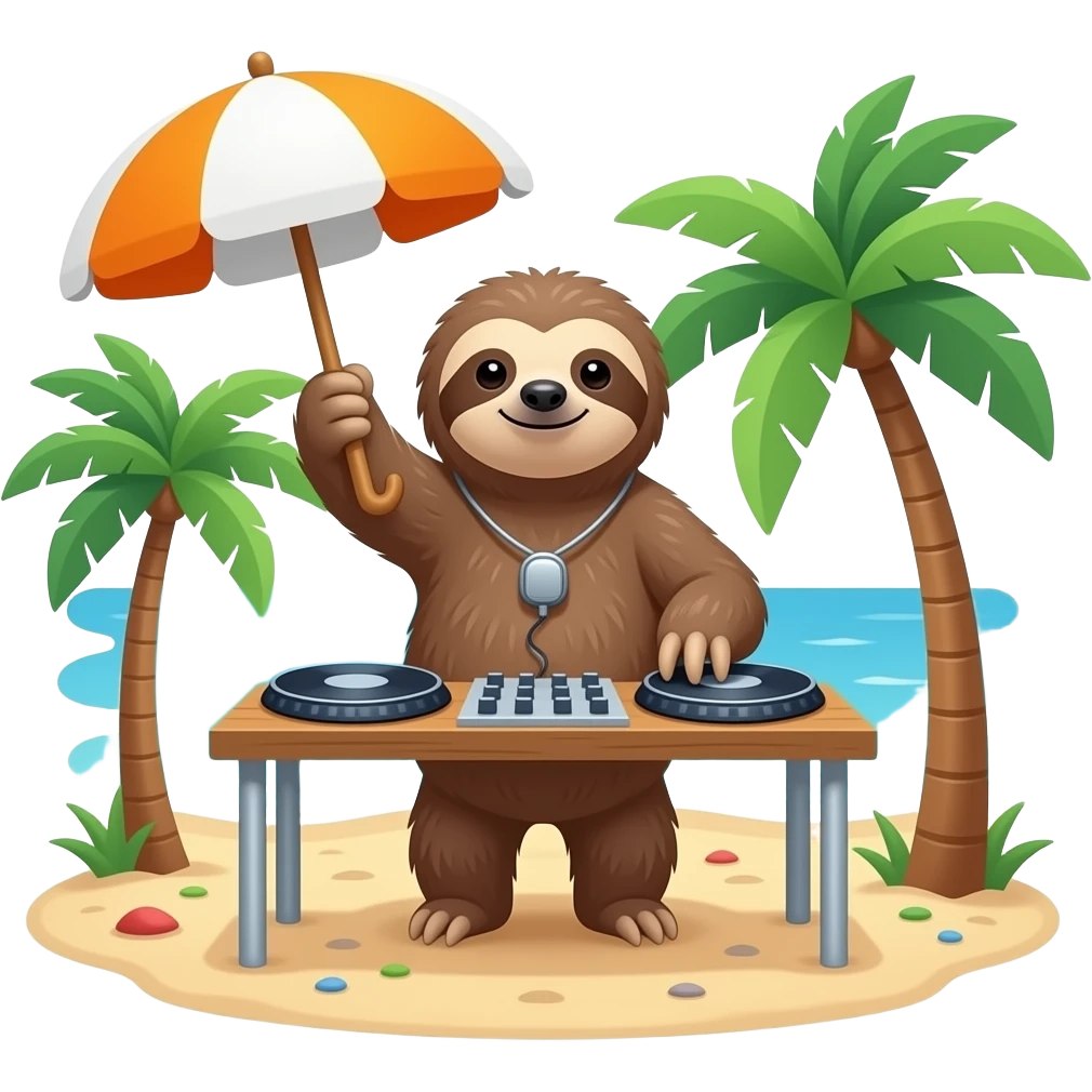 sloth as a DJ on the beach emoji