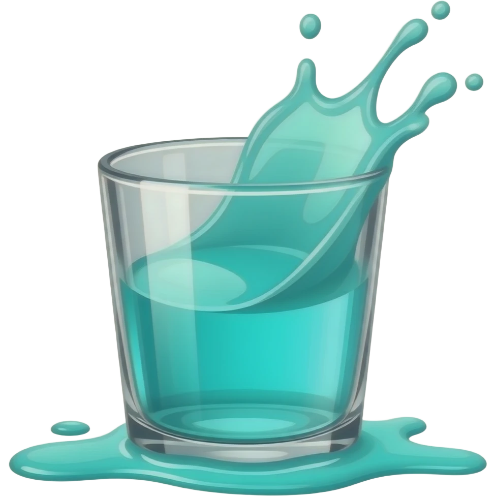a glass with cyan glowing liquid spilling out and splashing around emoji