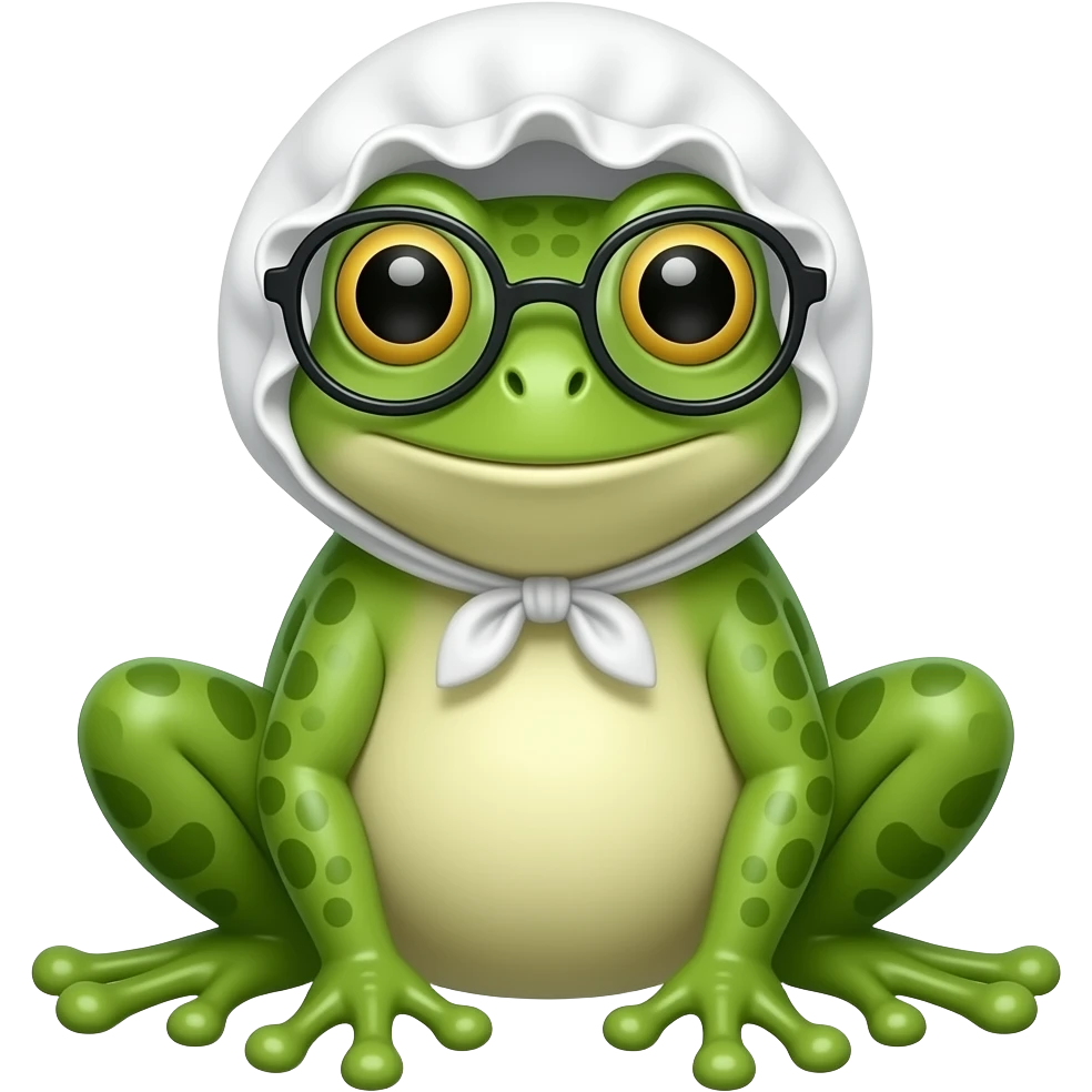 A grown female frog With glasses and a bonnet on emoji