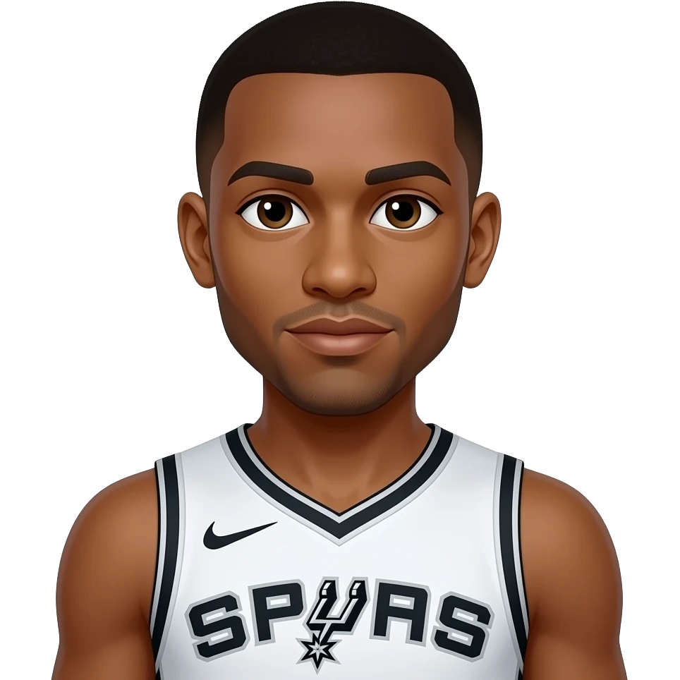 Victor Wembanyama avec le maillot des spurs de san Antonio, il a la peau blanche une buzz cut, etc emoji