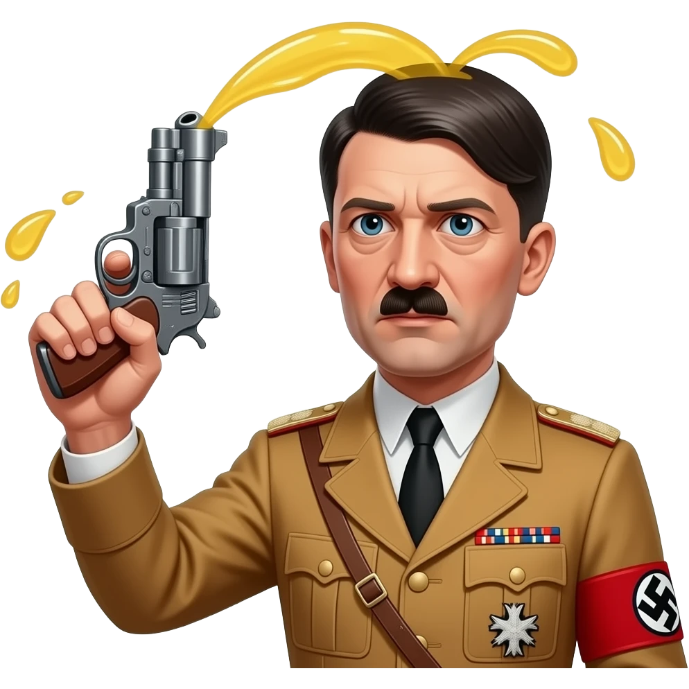 adolf hitler pointing a very realistic water gun with yellow water at his own head emoji