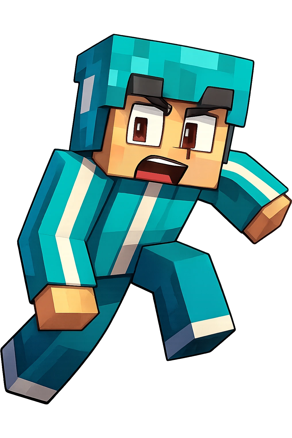 Extract and isolate the character in the blue outfit from the image, preserving the original Minecraft pixelated style and colors, with a transparent background. emoji