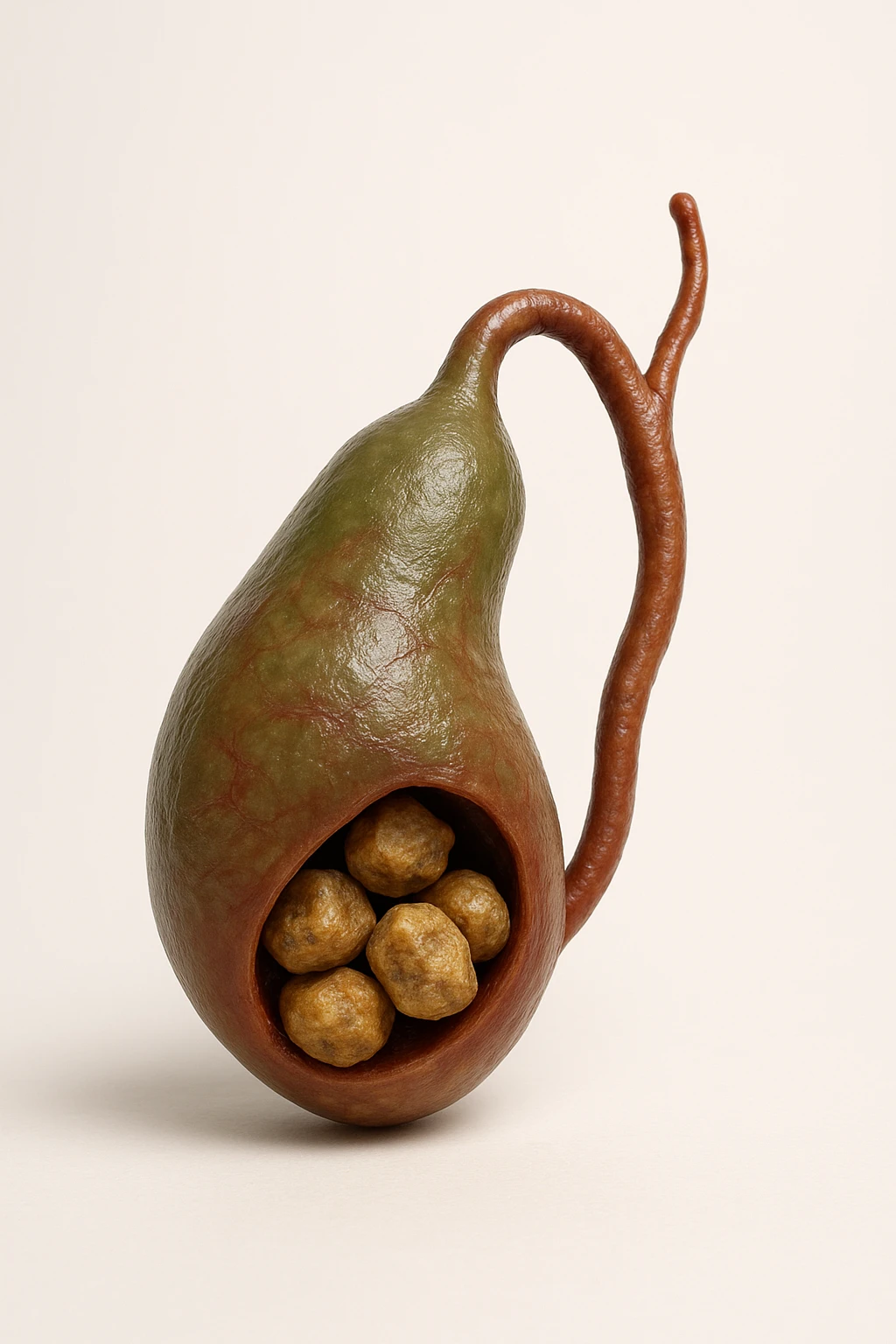 calcoli alla cistifellea anatomica, sfondo neutro chiaro, iperrealistico 4k emoji