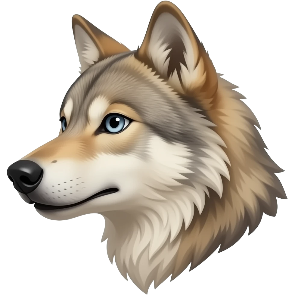 A little bit realistic handsome scary royal Adult alpha male Beige wolf head very realistic Turn sideways light blue gray eyes emoji