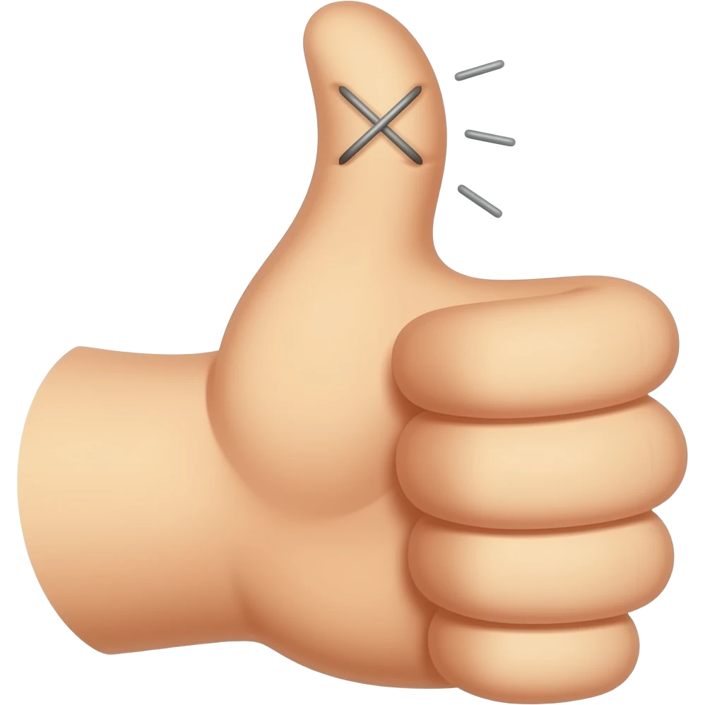Thumbs up with thumb sewed on emoji