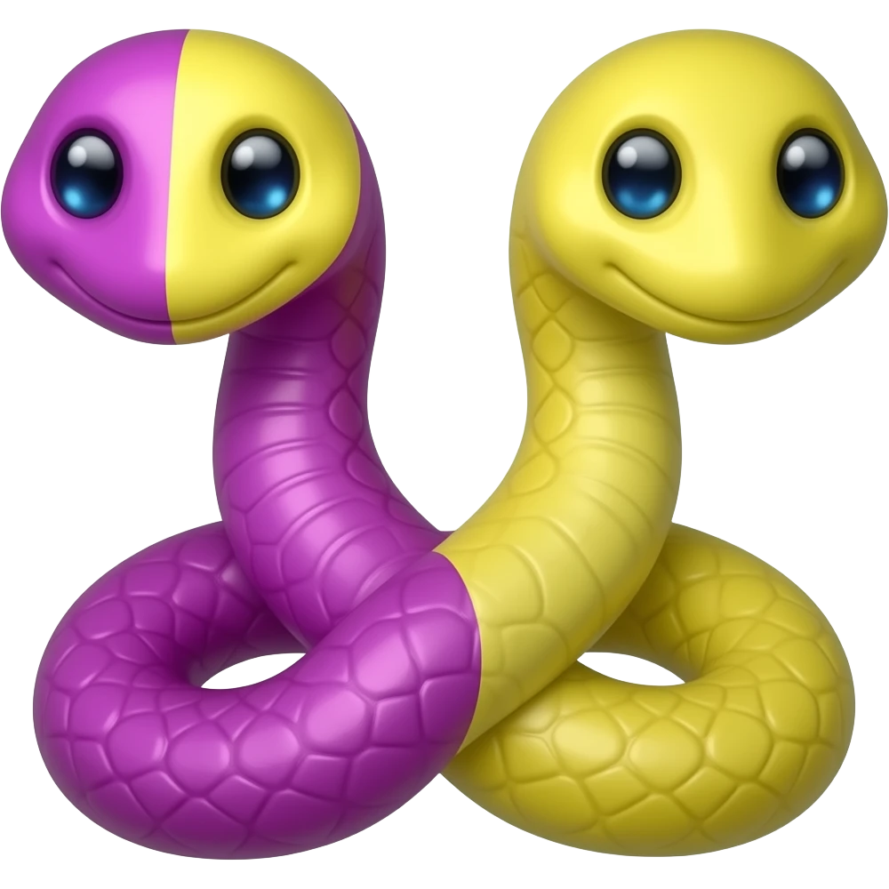 Gummy snake wuth 2 heads on both ends (1 half purple,1 half yellow) emoji