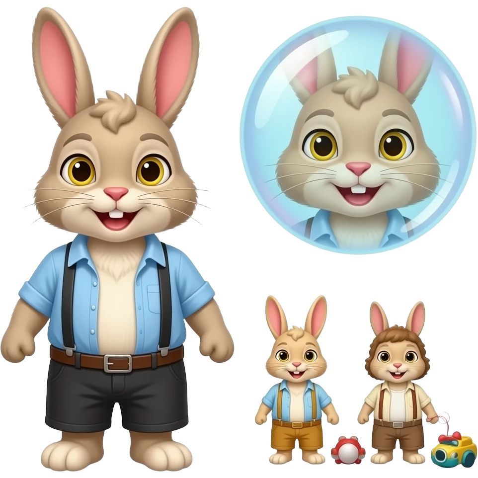 Pomni the bunny and Caine the bubble and Jax the bunny yellow eyesand Ragatha the little toys vintage 80s emoji