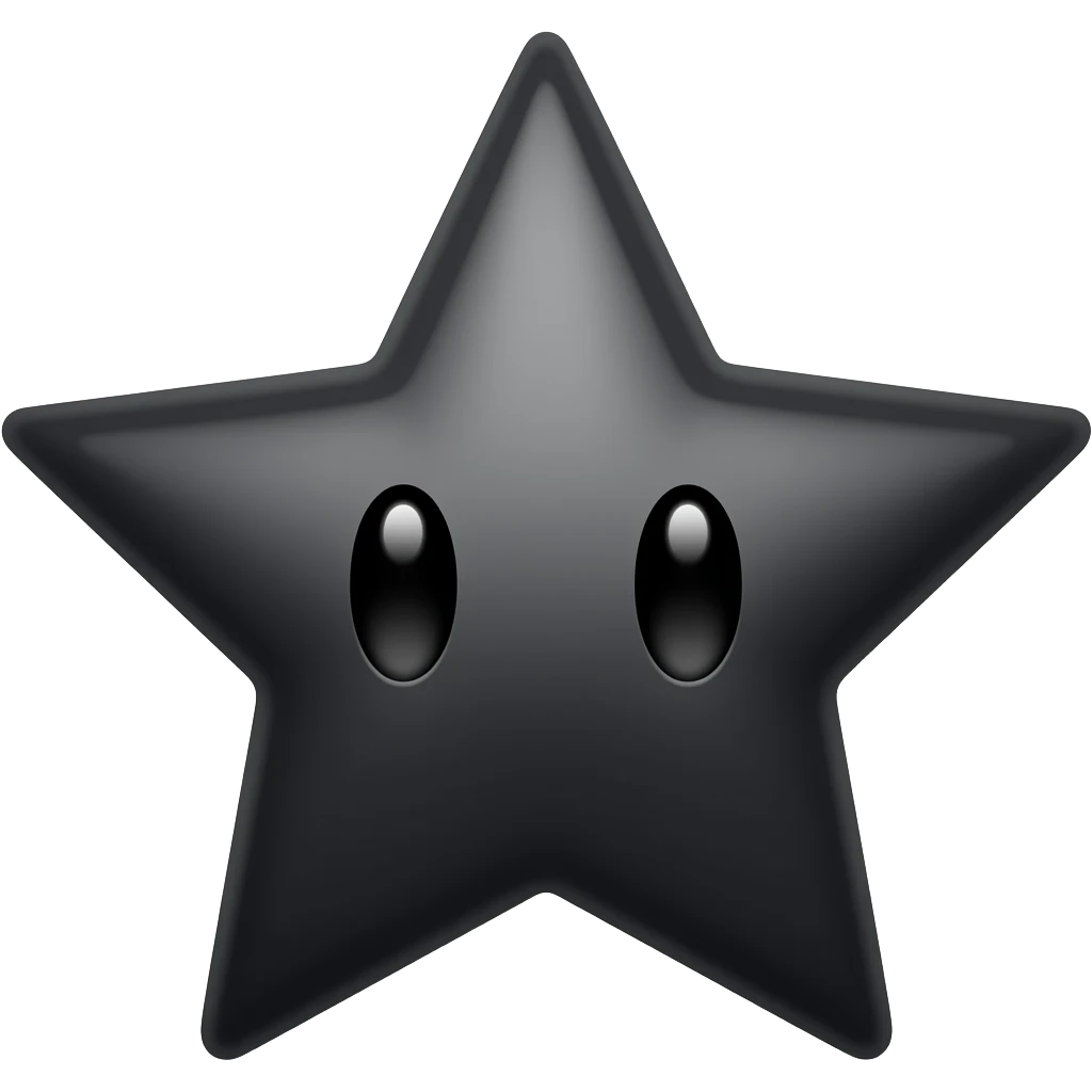 Kawaii black star with black eyes emoji