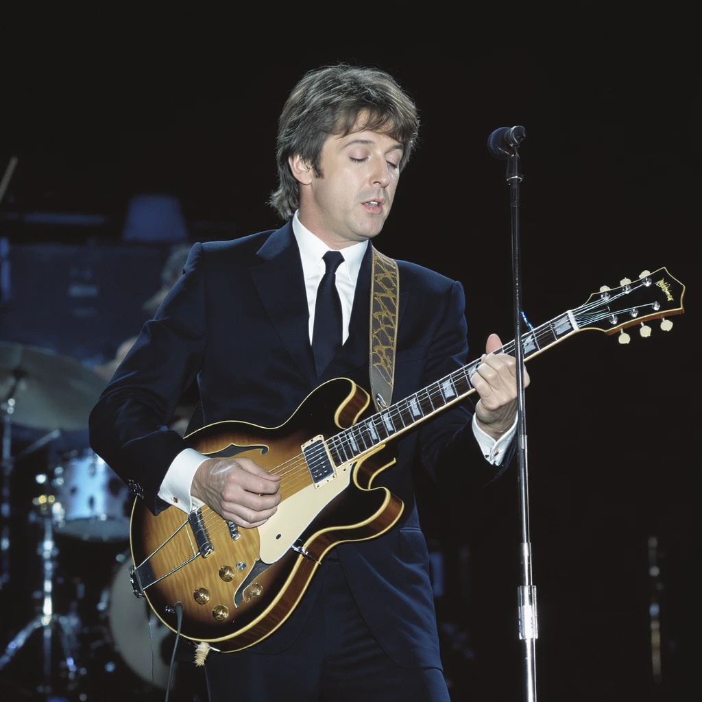 Paul McCartney playing guitar suit emoji