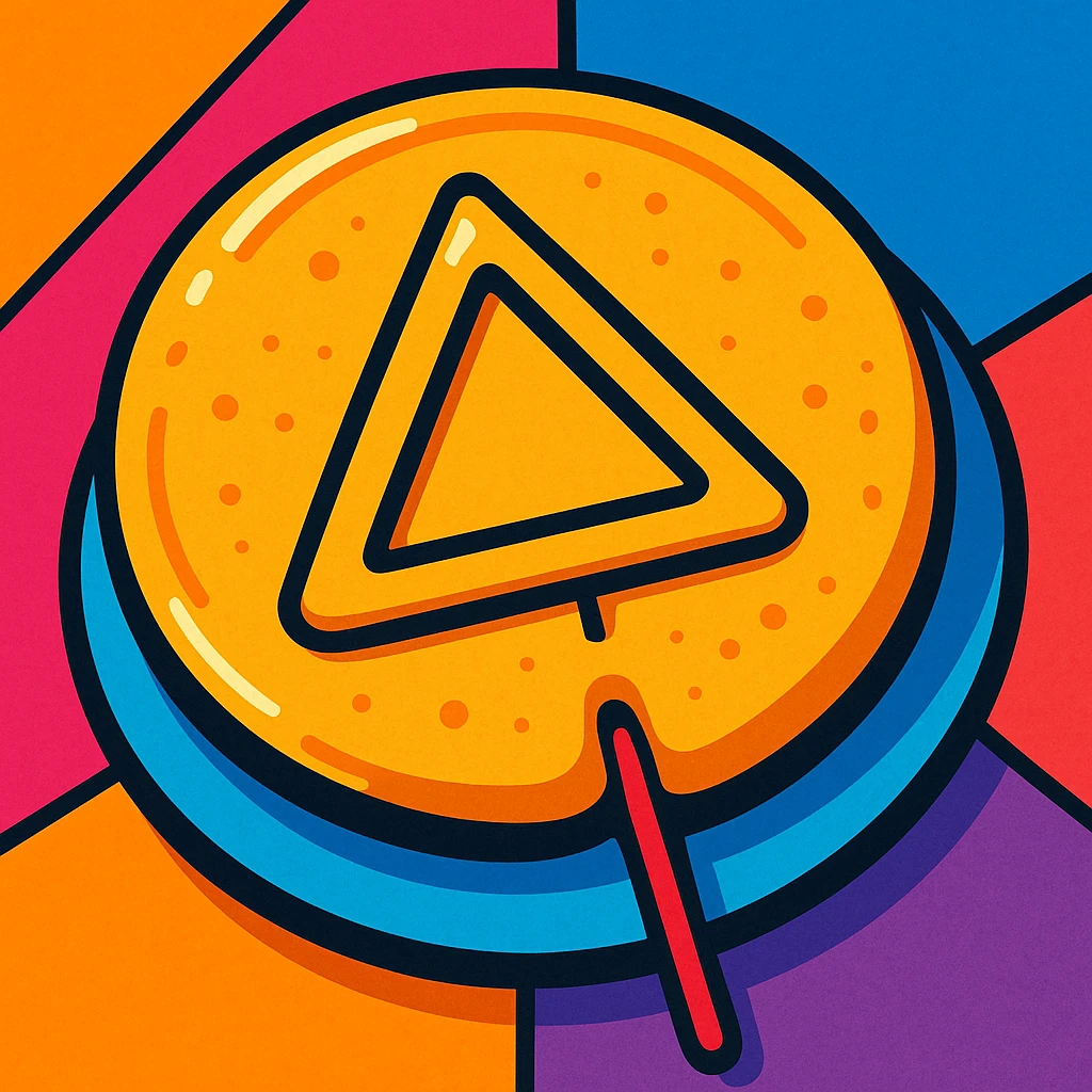 dalgona candy with triangle shape, vibrant toon style, inspired by Squid Game emoji