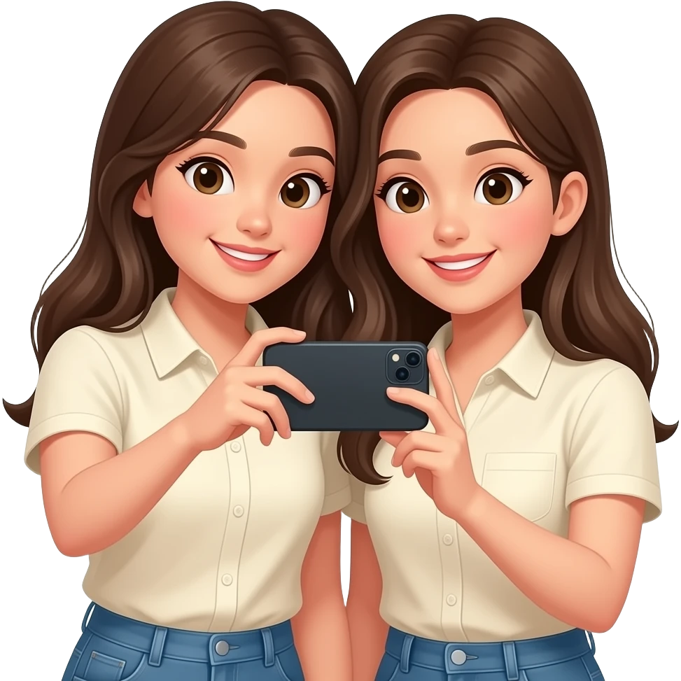 emoji of girls with cream shirts taking photos together with an iphone emoji