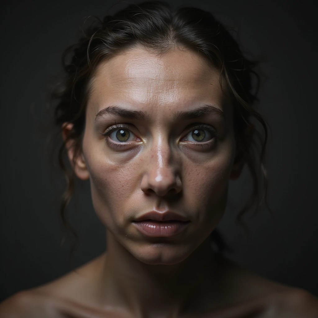 realistic human face with a suspicious expression, photorealistic style emoji
