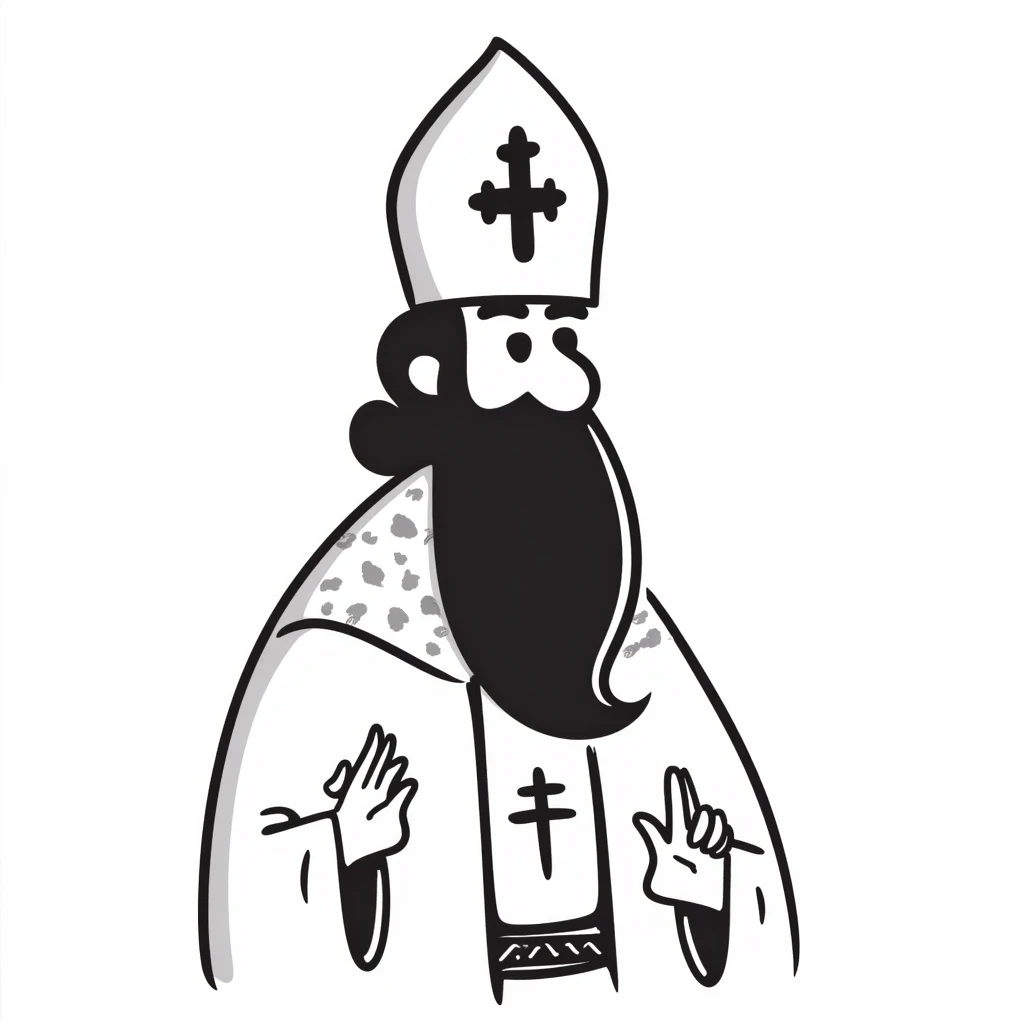 Orthodox pope, black and white hand drawn doodle emoji