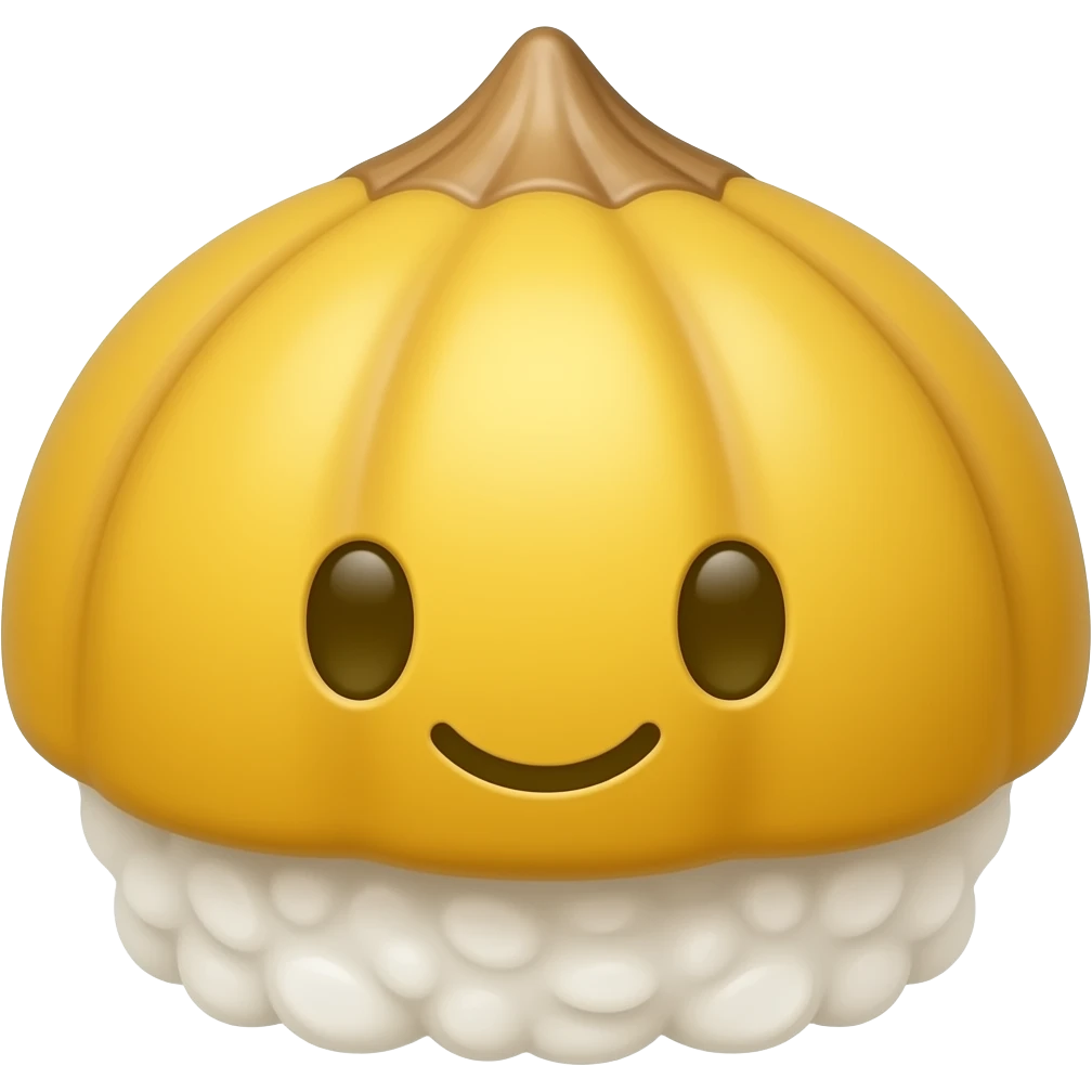 kawaii butter rice cake emoji, chestnut shape, three finger marks, glossy golden surface, simple icon style emoji