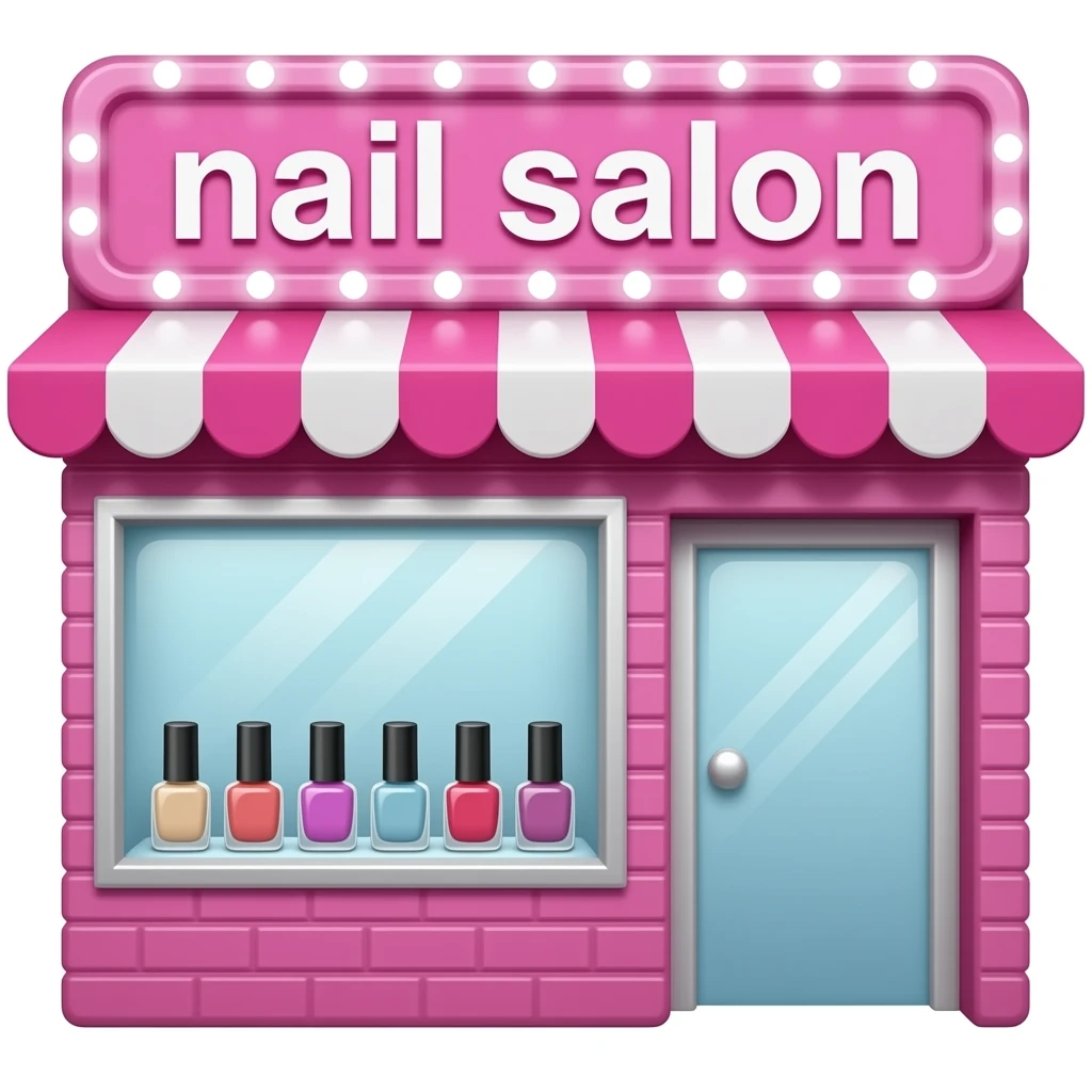 A pink led vintage shop with nail polish on display without backround wich says nail salon emoji