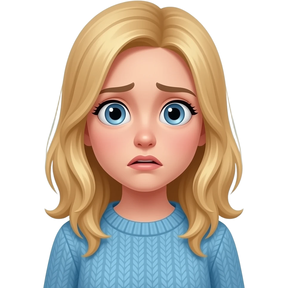 a blonde haired girl scared looking at a lake emoji