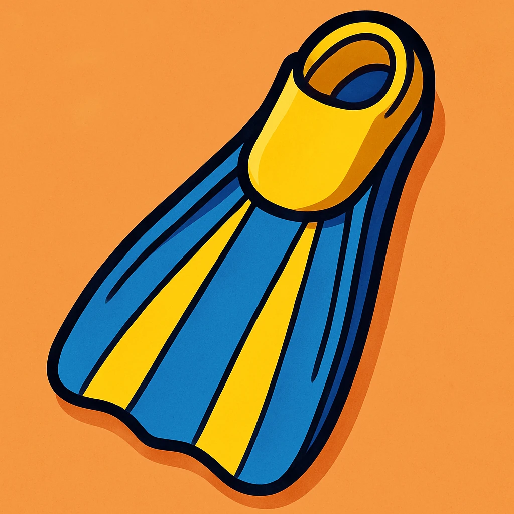 cartoon style scuba flipper, blue and yellow emoji