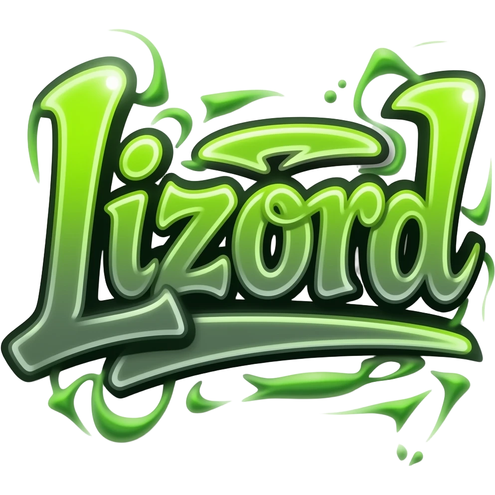 graffiti green metálico y 3D al estilo Cyber write "Lizord" png background with hrome effect and gyperrealistic emoji
