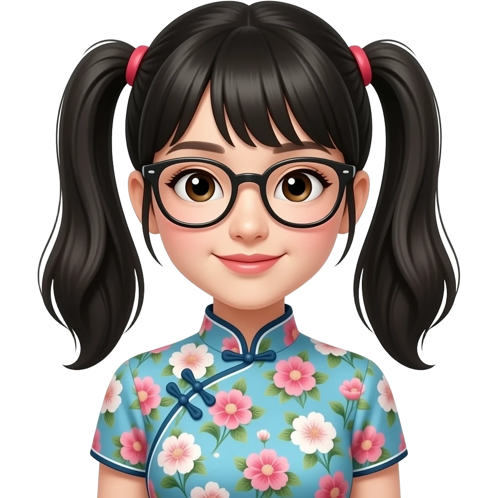 Apiñonada,cabello chino con lentes con vestido floreado emoji
