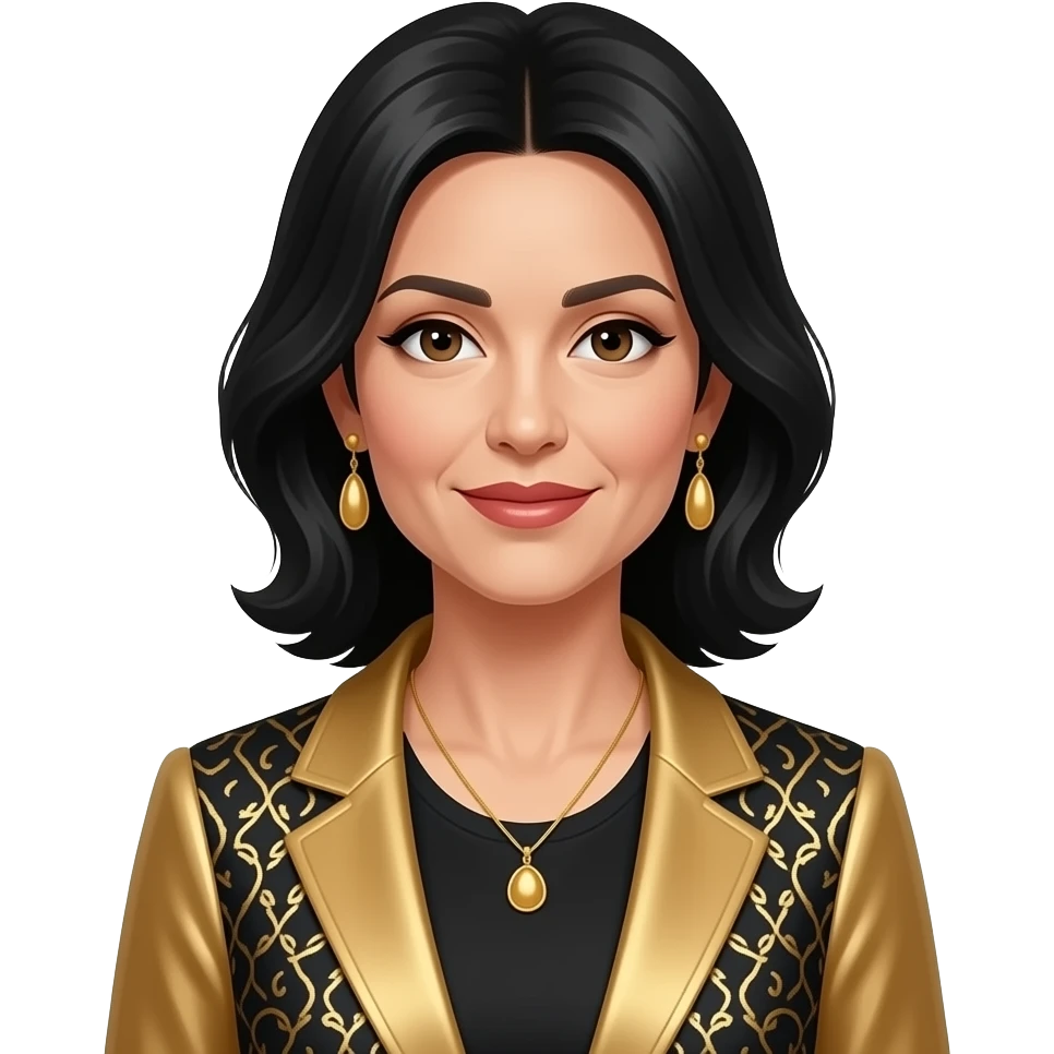 Female, early 40s, black hair, elegant, stylish, rich emoji