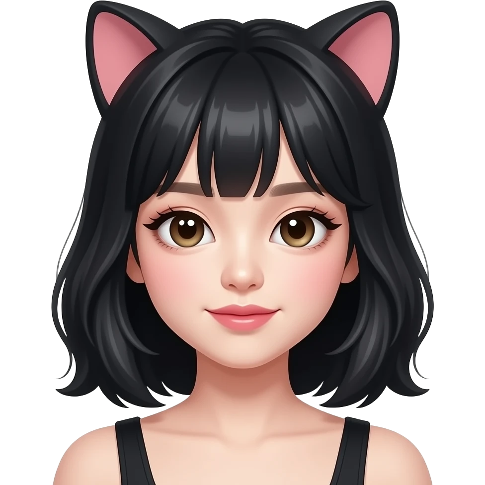 Haerin. Had cat eyes. Black hair. Has cat features, head shaped like a cat, pretty beautiful amazing kpop idol emoji