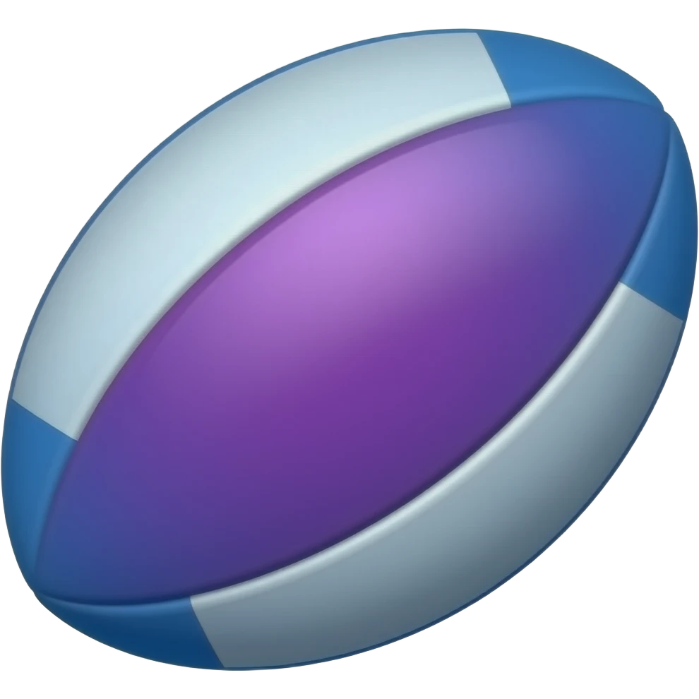 Balón de rugby de color azul celeste mezclado con morado vibrante por todo el balón degradados emoji