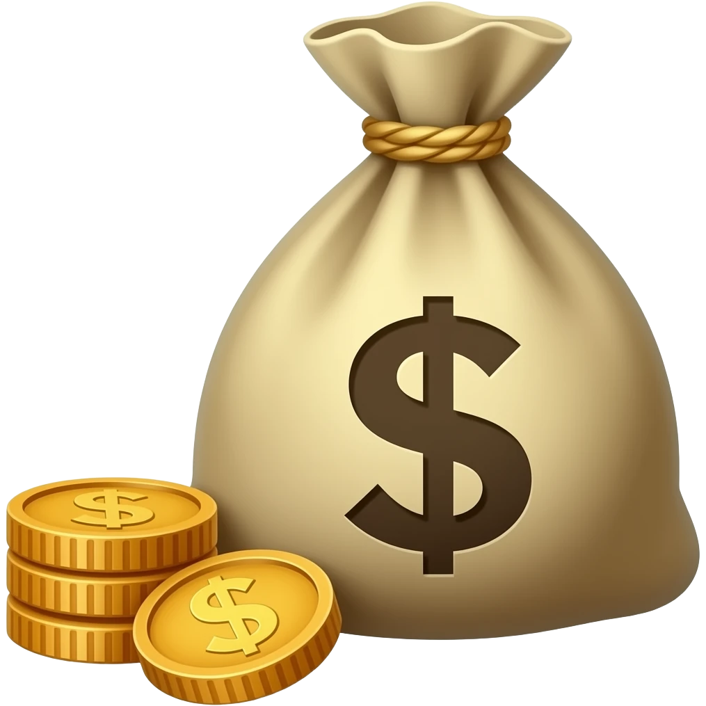 money bag with no sign and 3 coins on top of each other beside the bag emoji