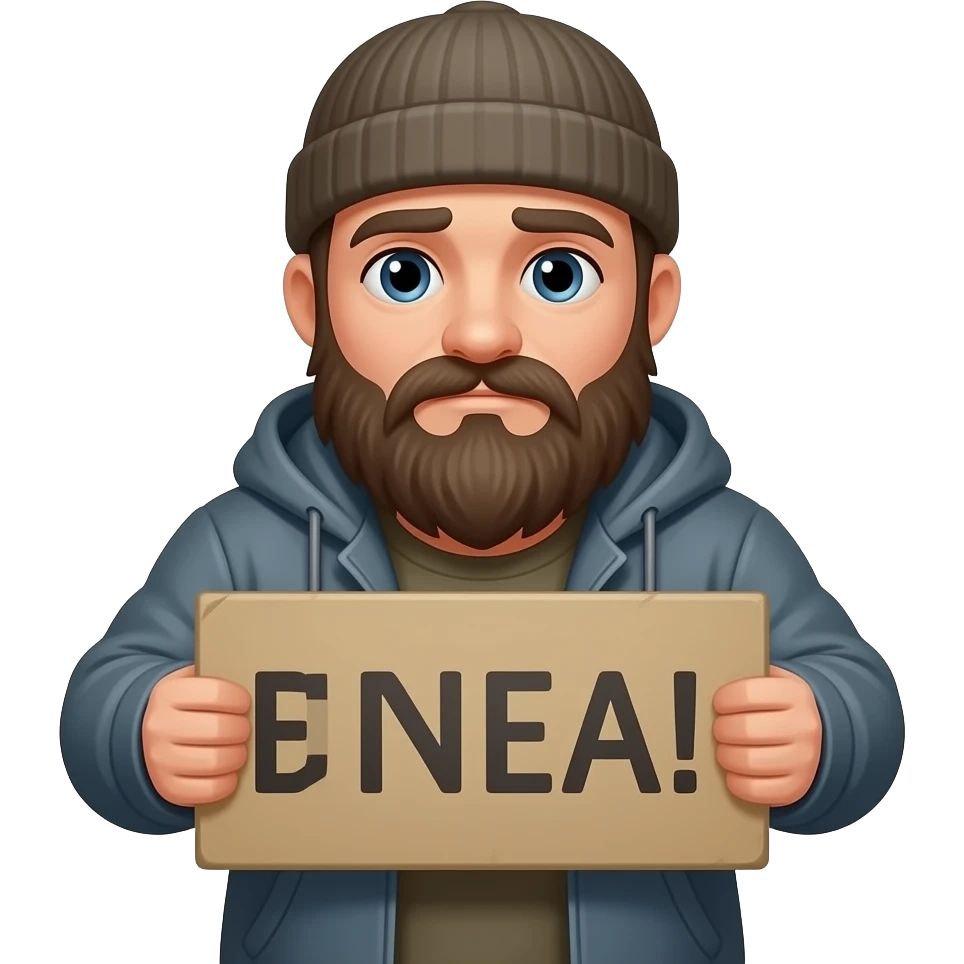 homeless guy beard sign emoji