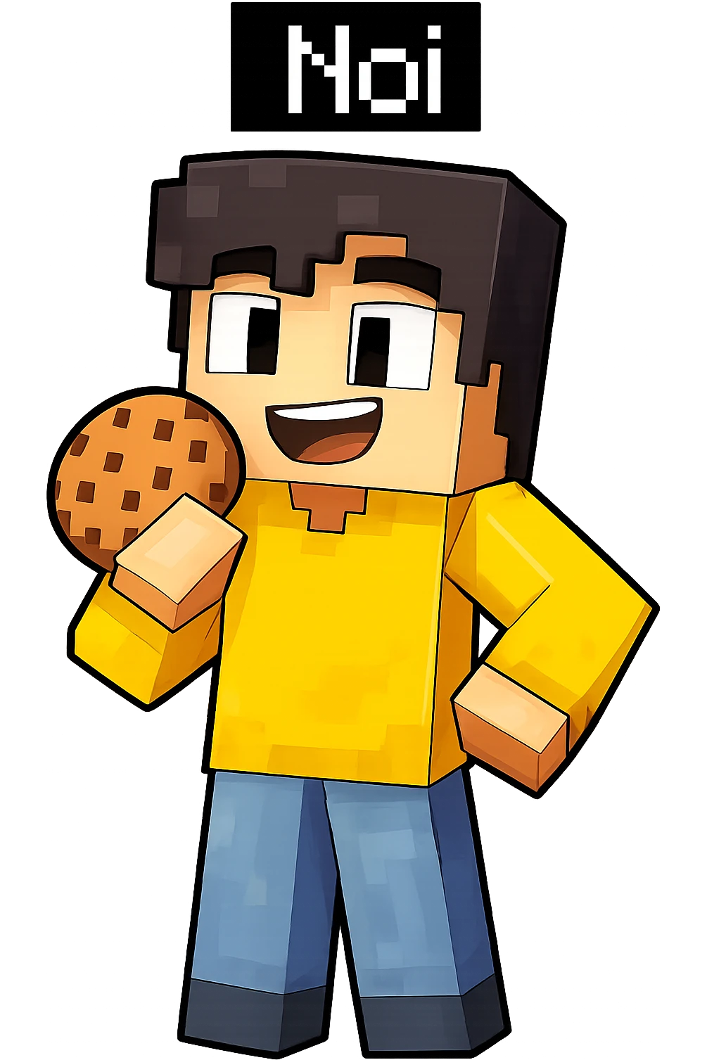 Extract the character Noi from the group image in Minecraft cartoon style, keeping only Noi with a transparent background. Preserve the Minecraft cartoon style look. emoji