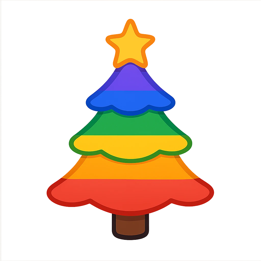 A Christmas tree shape emoji with rainbow colors emoji