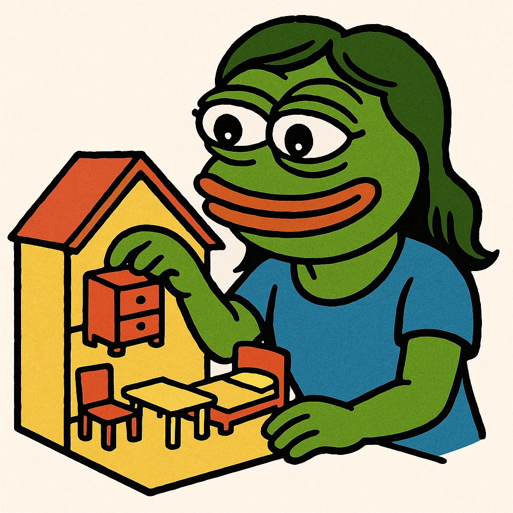 smiling girl arranging furniture in doll house emoji
