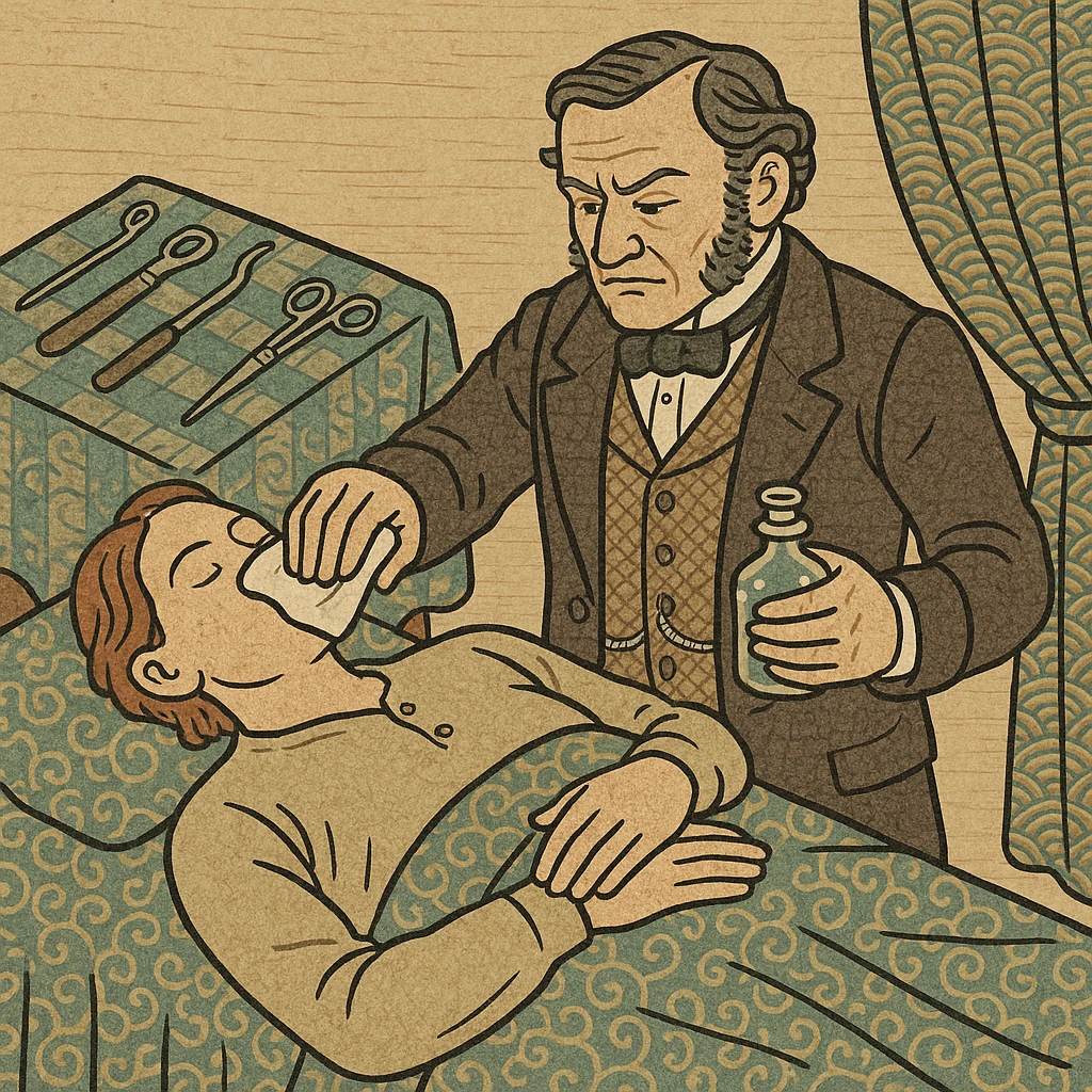 A victorian surgeon using chloroform as an anaesthetic on a patient during an operation emoji
