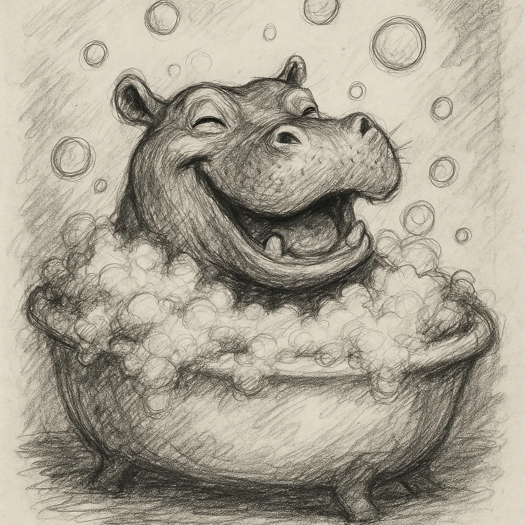 happy hippo with bubbles in bathtub emoji