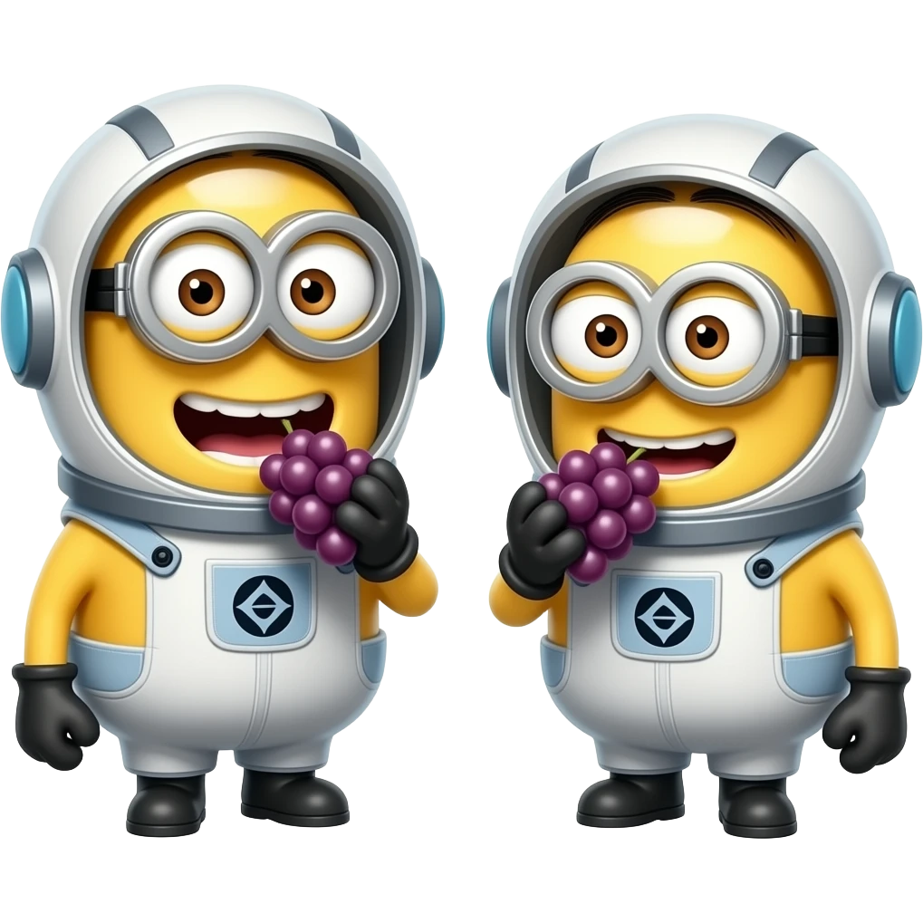 dois minions com trajes espaciais comendo uvas emoji