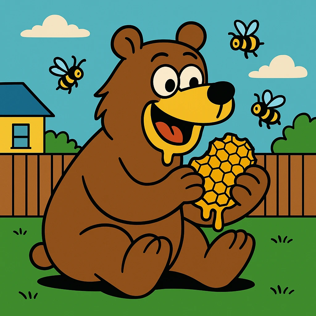 bear eating honeycomb with bees flying around emoji