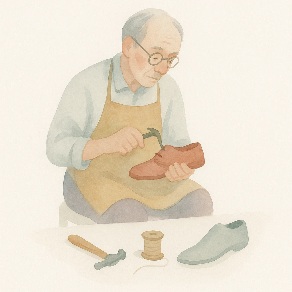 shoemaker with tools, watercolor illustration style emoji