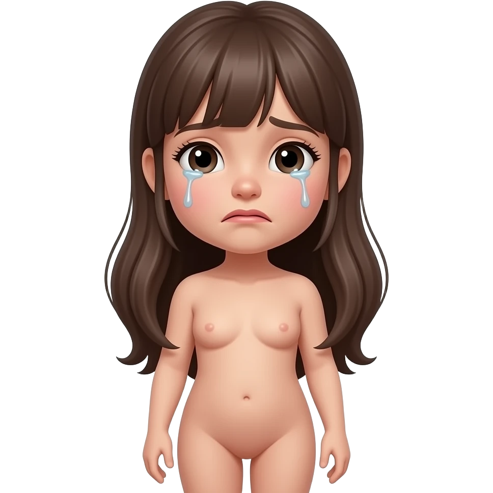Full body, small little nude girl, flat chest, crying thin hips and ass, thin pussy, middle age long hair emoji