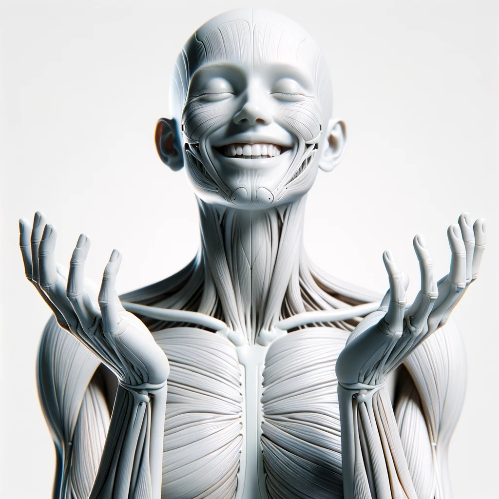 corpo umano anatomico sereno e felice con una buona opportunità per le mani, iperrealistica 4k, isolato su sfondo bianco emoji
