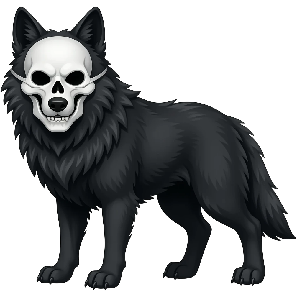 Anthropomorphic edgy cool badass black wolf with a white skull mask emoji