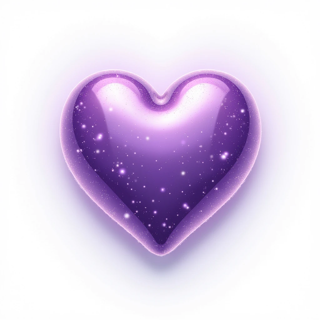 photorealistic purple heart with sparkles and iridescent outline, soft lighting, white clean background emoji