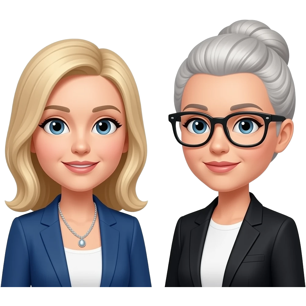 one-on-one meeting with two women, one blonde one blonde-grey updo and black-framed glasses emoji