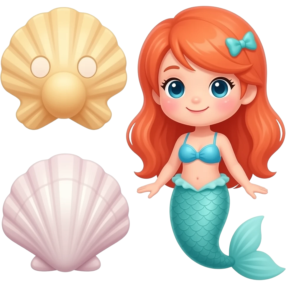 Beach emojis - mermaid really cute, sand dollar, really cool shell, light pink orange yellow vibes, cute bikinis emoji