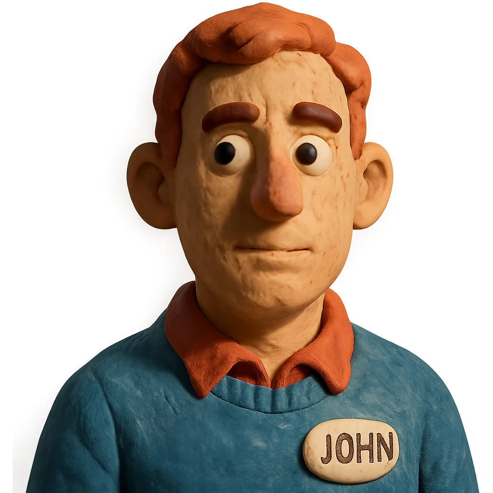 portrait of a man named John in claymation style emoji