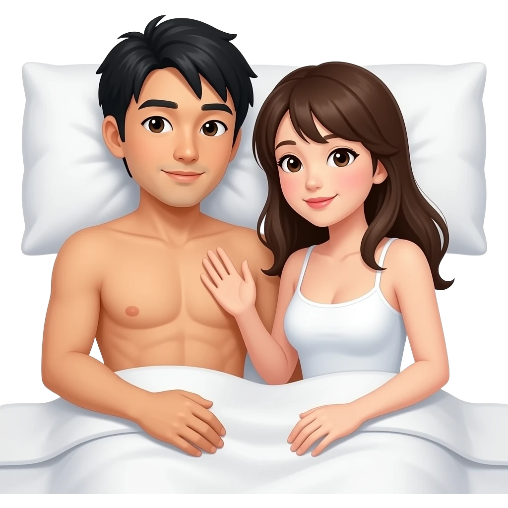naked man and naked Japanese woman make sex  in bed emoji
