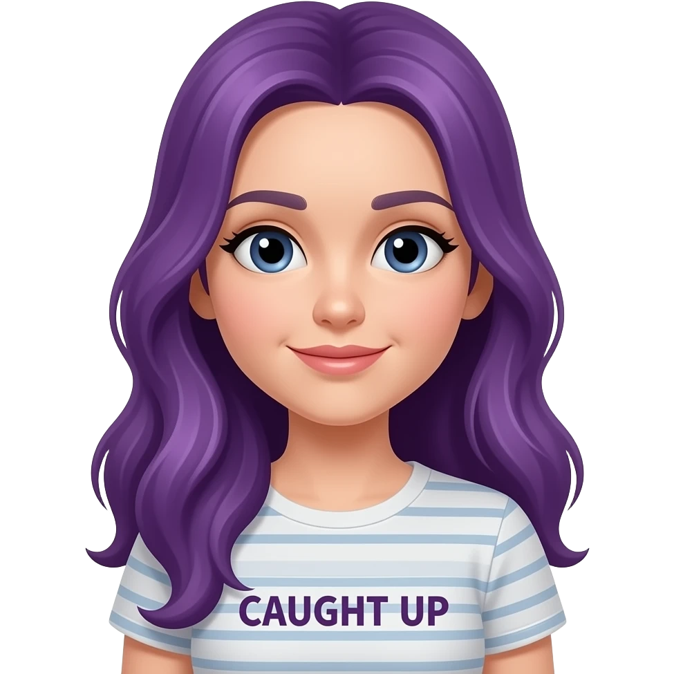 girl with long purple hair with a CAUGHT UP sign emoji