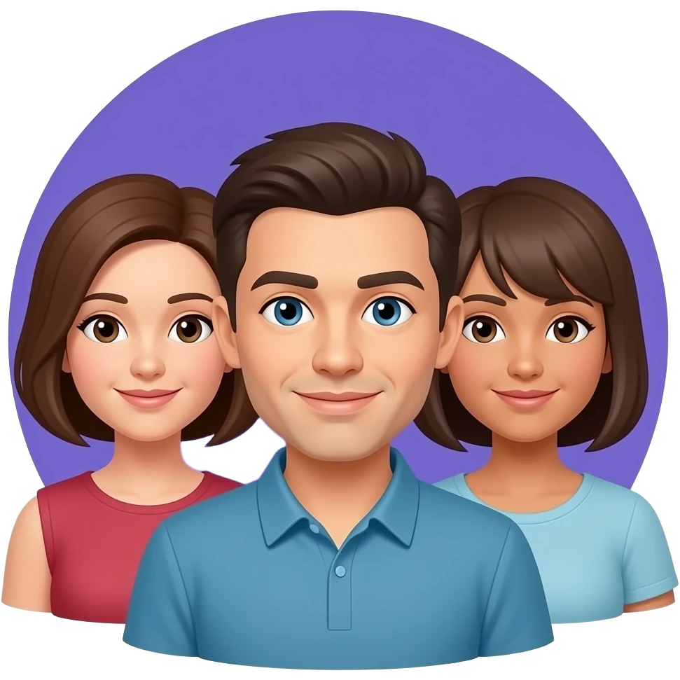 3 People glued together in text Blue/Purple emoji
