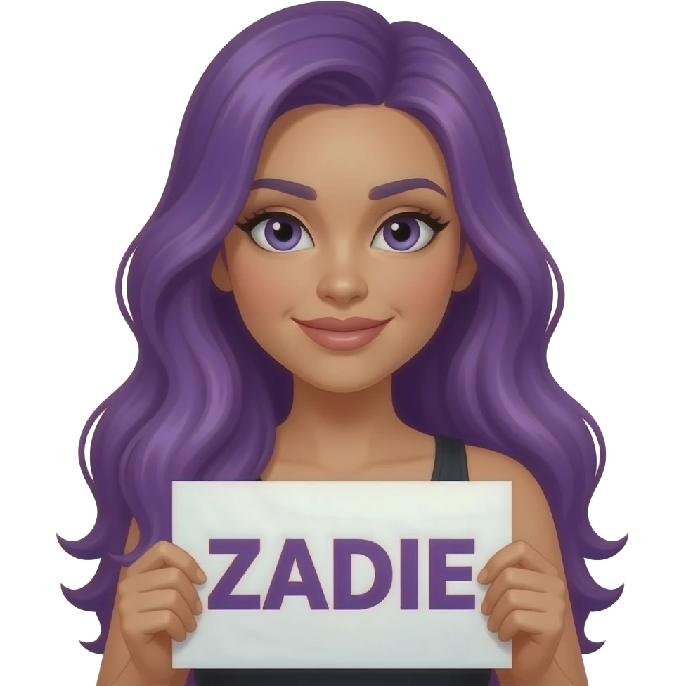 sexy girl with long purple hair holding a ZADIE sign emoji
