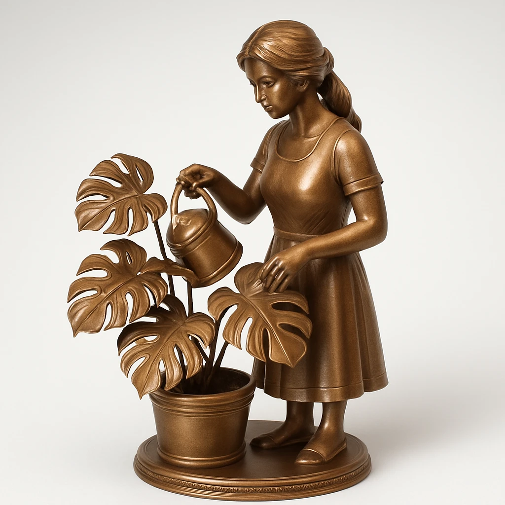 woman watering her monstera plant emoji