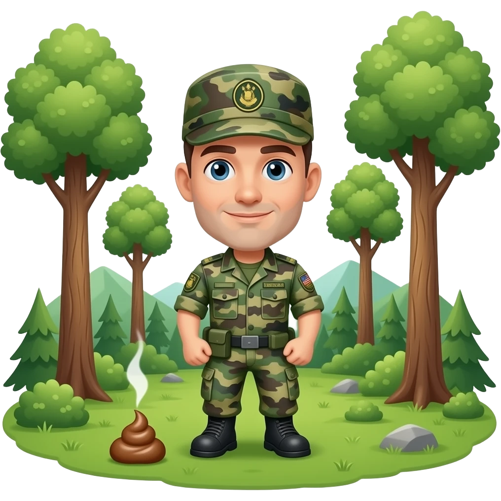 A man in marine camo pooping in the woods emoji