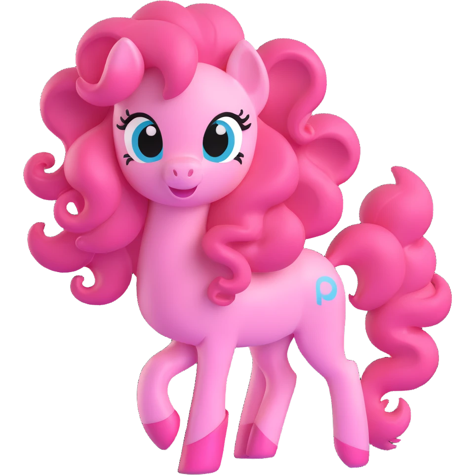 Pinkie Pie from My Little Pony, 3D style, playful pose, shiny pink color, curly mane and tail emoji